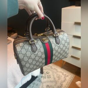 Gucci Ophidia medium boston bag in beige and brown GG
